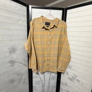 Wildfang Essential Flannel Shirt XL Tan Blue Stripe Grunge Skater Soft Cotton